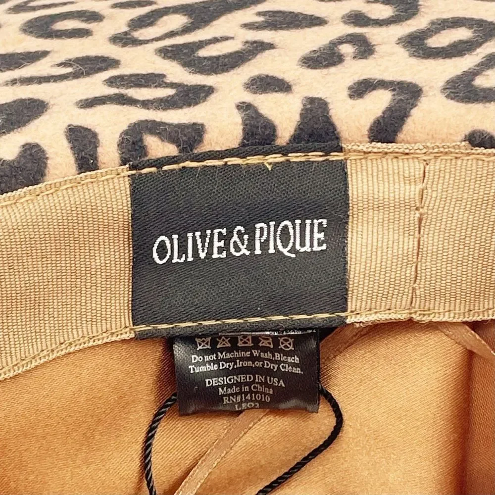 NWT Olive & Pique Leopard Print Wool Wide Brim Fedora Hat Tan Black Boho Fall